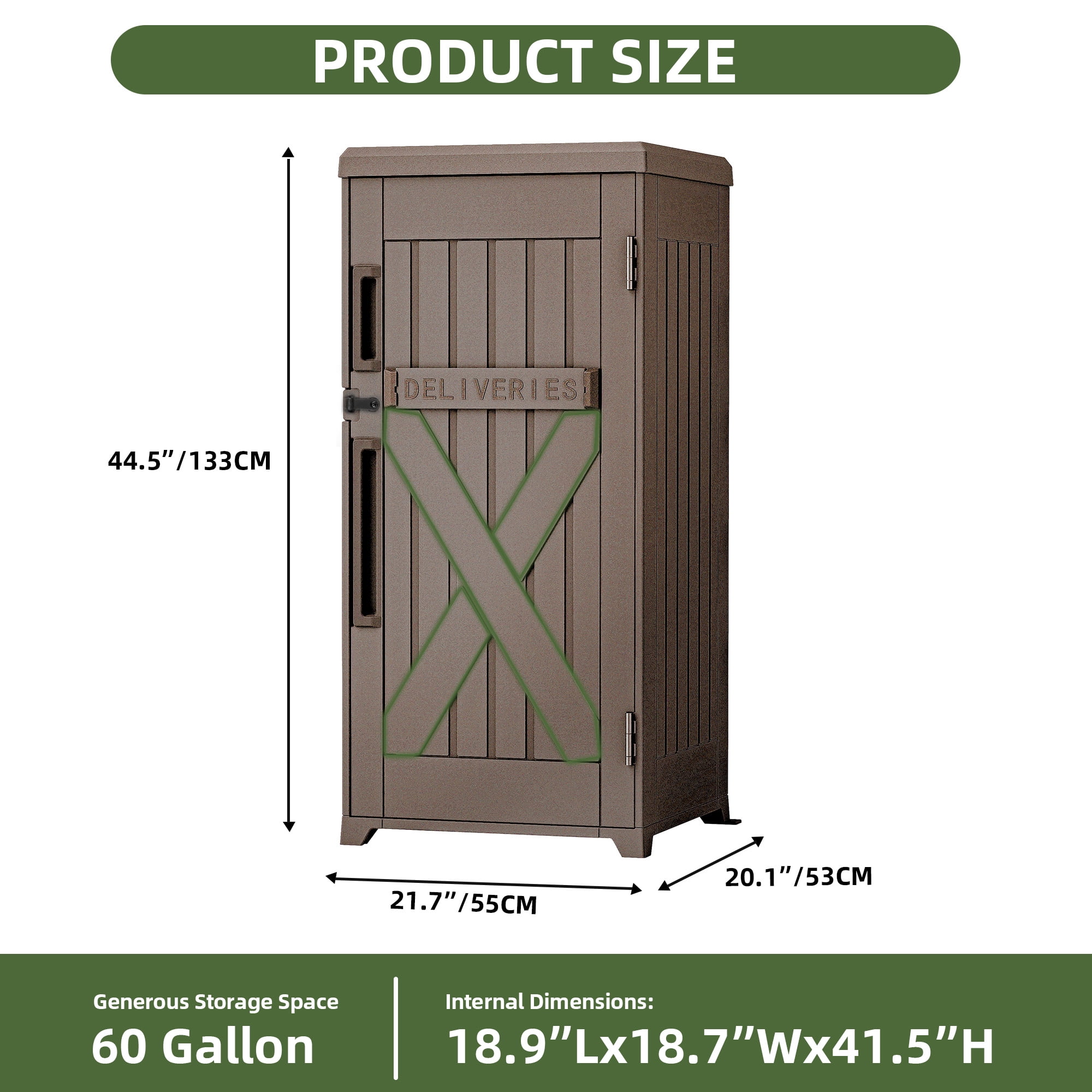 Uforic 60 Gallon Lockable Package Delivery Box, Double Wall Waterproof Resin Outdoor Parcel Storage Box for Porch Curbside Yard, Brown