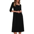 thumbnail image 1 of Vestido de punto waffle Inspire Chic para mujeres, con mangas 3/4, escote cuadrado, midi, color negro, 1 of 6
