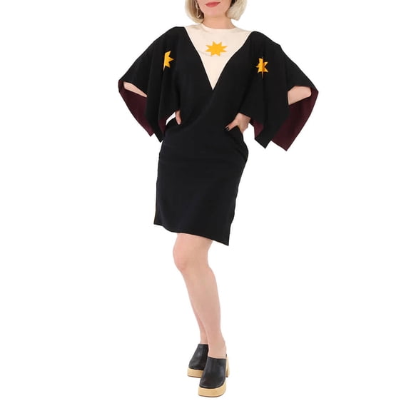 Burberry Ladies Black Geometric Print Silk Crepe De Chine Cape Sleeve Dress, Brand Size 4 (US Size 2)