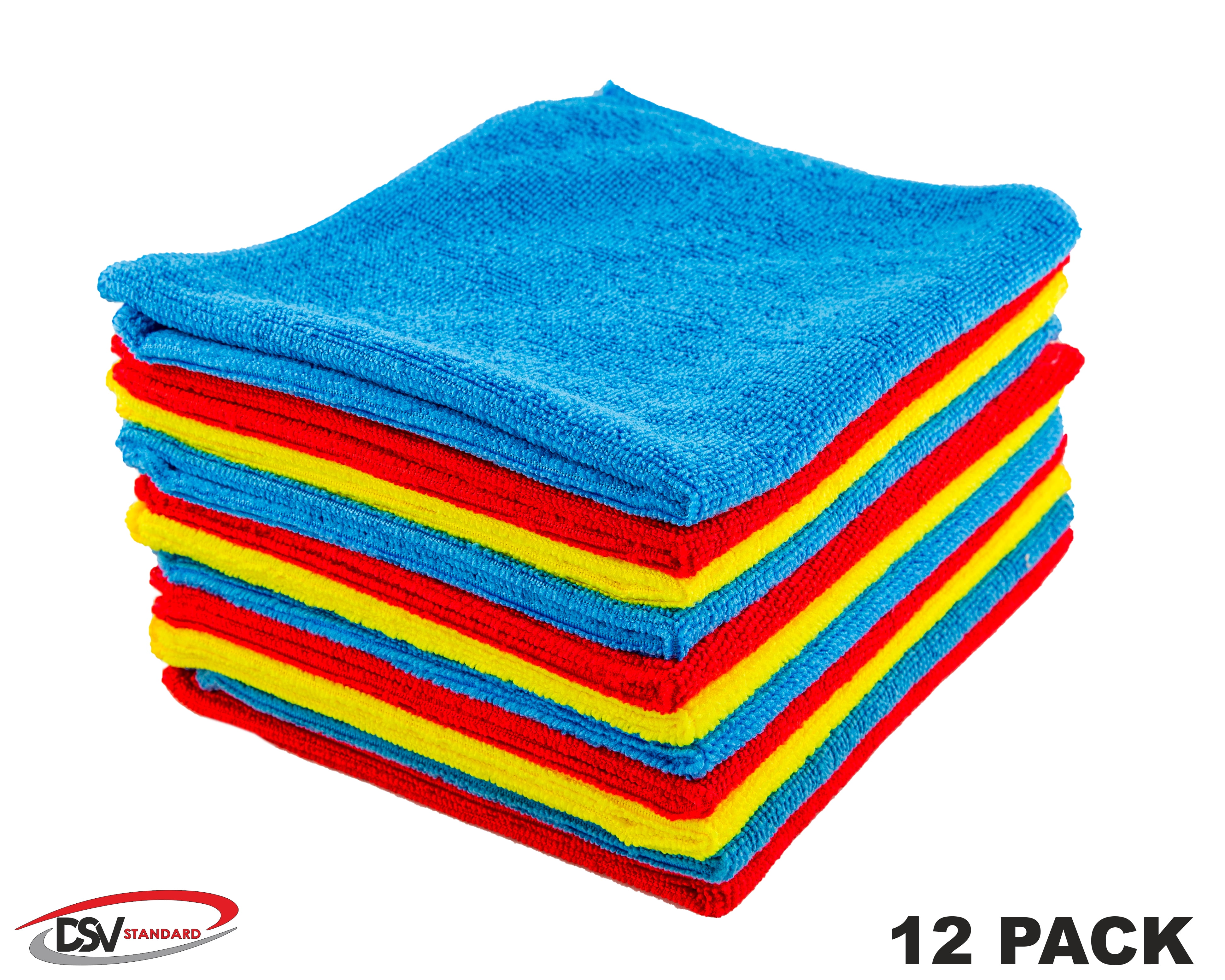 Microfiber Cleaning Cloth,Pack of 12 Red & Yellow & Blue,Size13.8" x