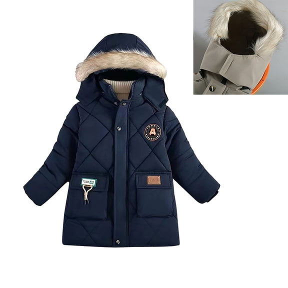Kids Winter Coats with Hooded Puffer Jacket Boys Boys Navy Jacket Full-Zip Long Sleeve Waterproof Kids Thicken Jacket Boys Winter Coat Size 4-5 Years