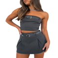 thumbnail image 3 of Tenue d'Été 2 Pcs pour Femmes Débardeur Court Sans Manches + Jupe Plissée Mini avec Ceintures, 3 of 6