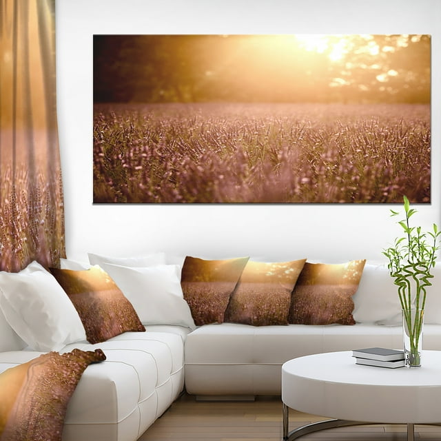 Brown Tinged Lavender Field Sunset - Floral Canvas Art Print