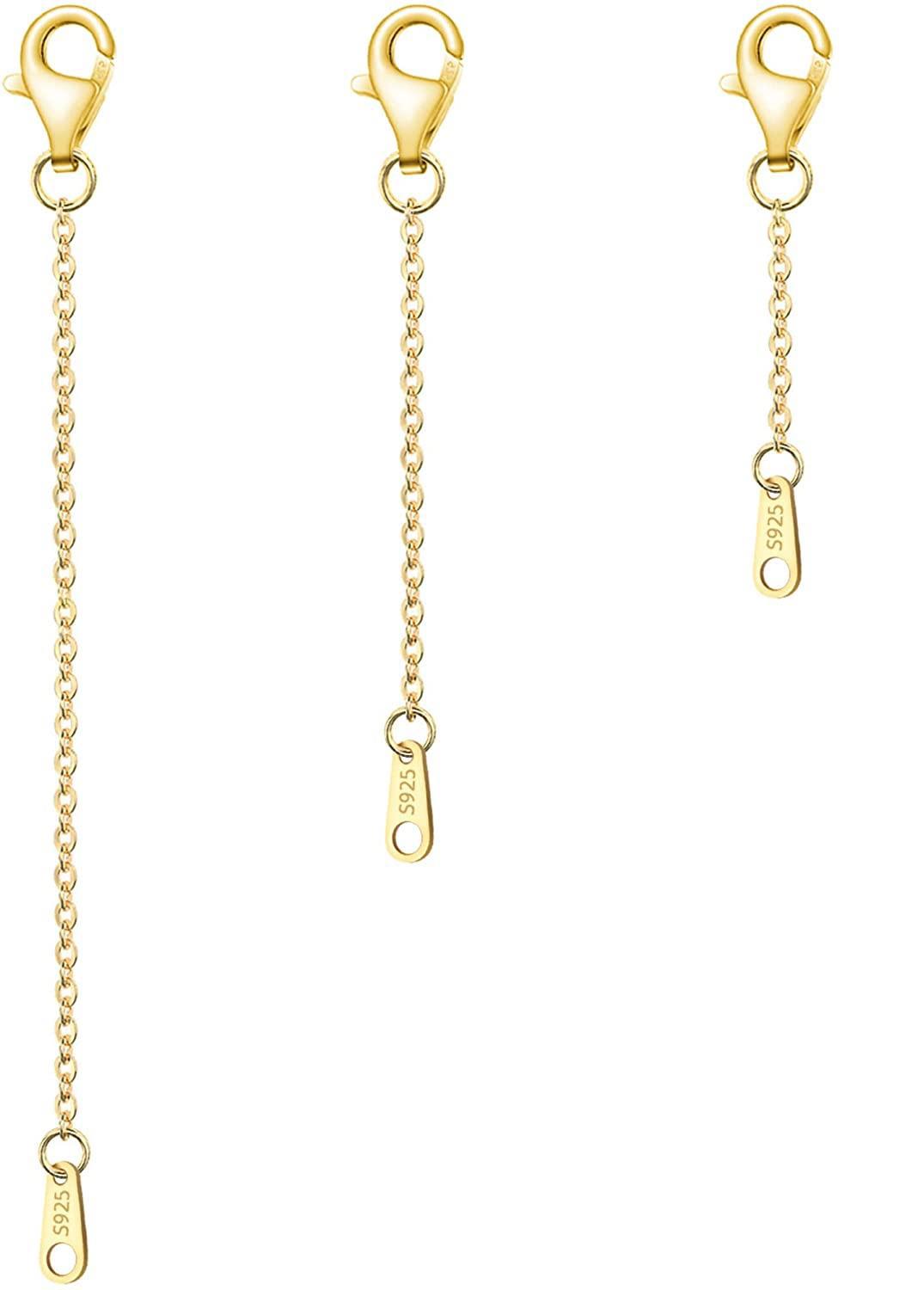 Necklace Extenders Gold Chain Extenders for Necklaces Extensions Sterling  Silver Bracelet Extender Gold Necklace Extenders for Women 3 Piece Set, 1 2  3 Inch 