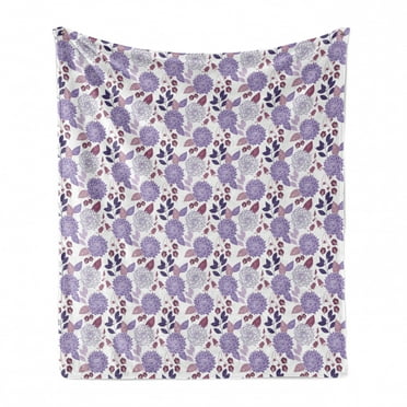Purple Soft Flannel Fleece Blanket, Graphical Abstract Design Numerous Ornamental Botanical Spring Summer Flowers, Cozy Plush for Indoor and Outdoor Use, 50" x 60", White Multicolor, by Ambesonne