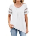thumbnail image 2 of WULMLEO Women's Casual Lace Trim Top Short Sleeve Lightweight Summer Blouse White 2XL, 2 of 5