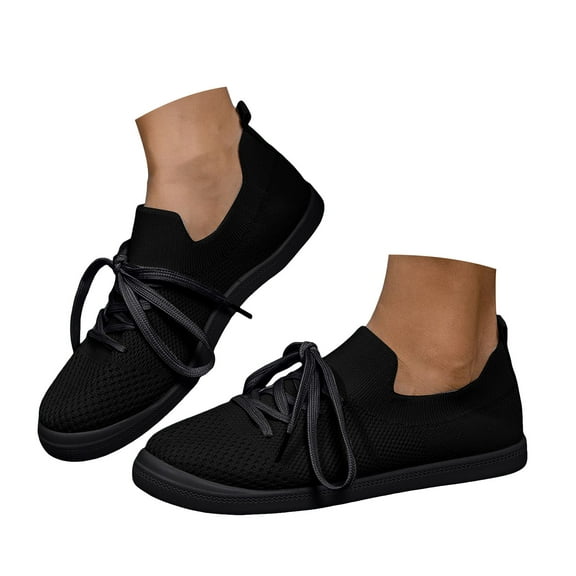 Dakaela Mesh Slip on Shoes Women Knit Lace up Low Top Sneakers Lightweight Casual Flat Walking Loafers