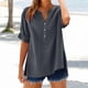 thumbnail image 2 of Vestidos Casuales Para Mujer, Blusas De Mujer De Moda Blusa de moda para mujer, de lino sintético y color liso, con cuello en V, manga corta, botones en el bajo y abertura., 2 of 7