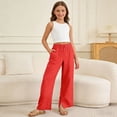 thumbnail image 2 of ZXLBBD Girl's Wide Leg Drawstring Elastic Waist Split Hem Loose Solid Color Trousers with Pockets Beach Vacation Versatile Causal Daily Wear,Red,Size 14 Y-15 Y, 2 of 7