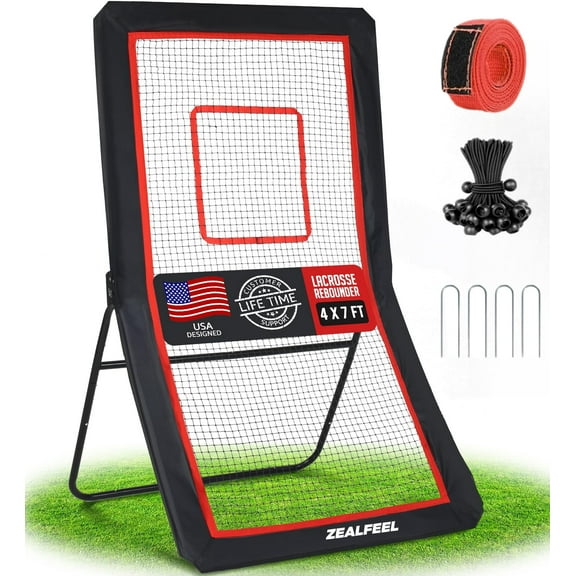 Zealfeel 4x7FT Lacrosse Rebounder with 5 Angles, Target Strip & Net for Multi-Sport Training