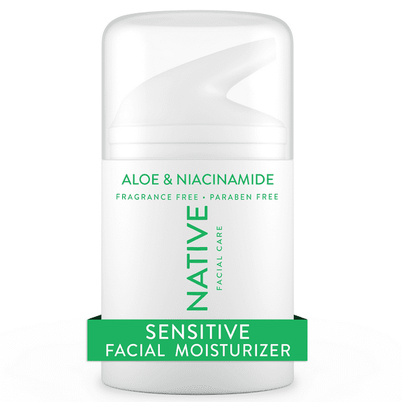 Native Facial Moisturizer for Sensitive Skin with Aloe and Niacinamide, Unscented, 1.7 oz