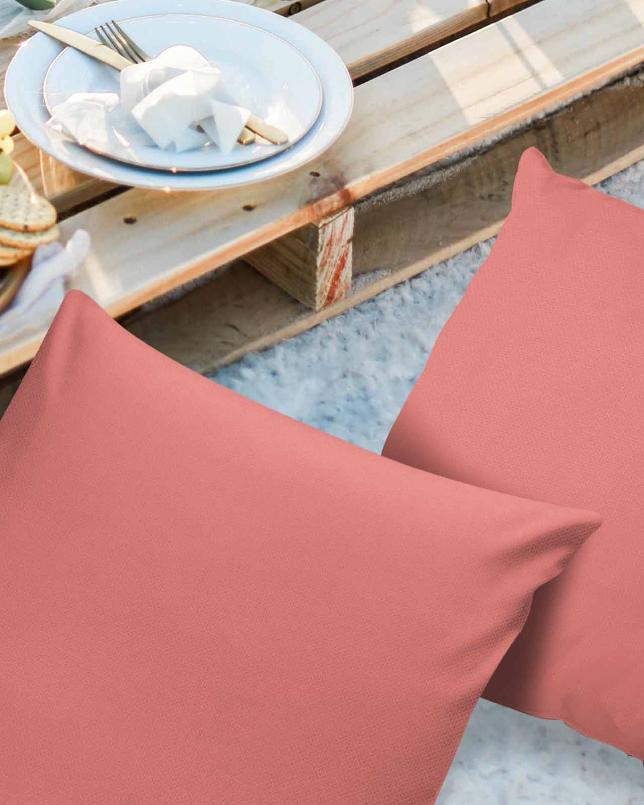 Pack of 2 Outdoor Pillow Covers, Peach Solid Waterproof Square Throw Pillowcase Cushion Decorative Pillow Covers for Couch Patio Tent, 18x18 in