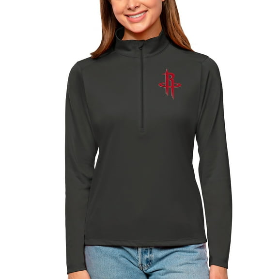 Women's Antigua Charcoal Houston Rockets Tribute Half-Zip Top