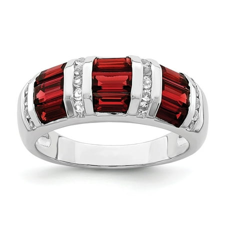 Mia Garnet Decorative Glass Mia Diamonds Solid 925 Sterling Silver Rhodium-Plated Baguette Garnet and White Topaz Ring Size - 8 ()