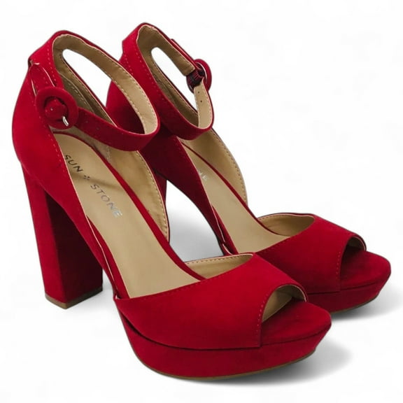 Sun   Stone Women's Reemaa Peep Toe Block Heel Platform Sandals