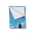 thumbnail image 2 of Italian Soft Flannel Fleece Blanket, View of Earth Road Path Between Trees Row in Mediterranean Historic Culture, Cozy Plush for Indoor and Outdoor Use, 70" x 90", Cream Green Blue, by Ambesonne, 2 of 6