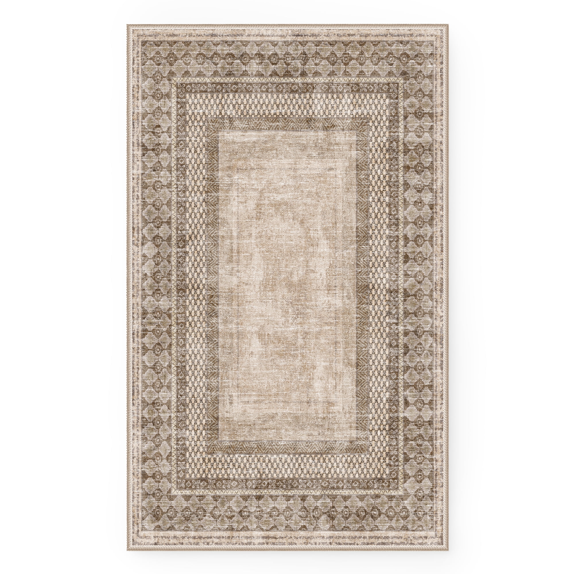 NICETOWN 2'x8' Runner Rug, Machine Washable Traditional Tribal Area Rug Non-Slip Stain Resistant Hallway Runner Rug Soft Foldable Low Pile Floor Mat for Kitchen Bedroom Hallway, Brownness