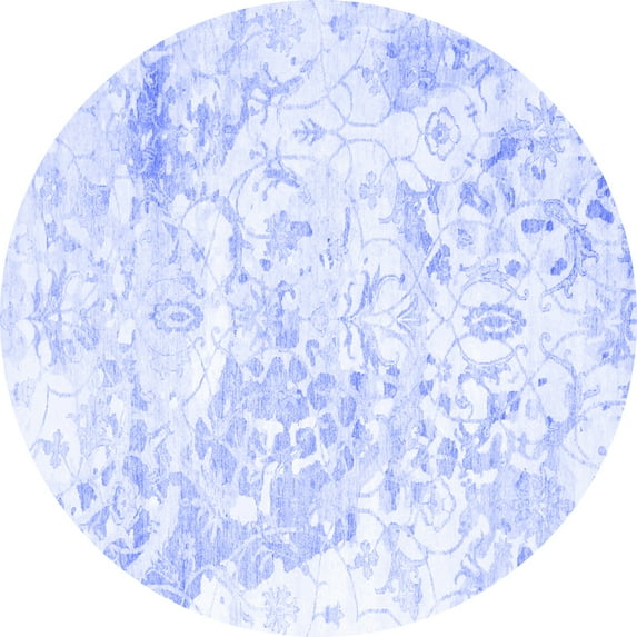 Ahgly Company Machine Washable Indoor Round Abstract Blue Contemporary Area Rugs, 3' Round