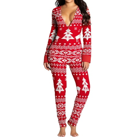 

SpringTTC Women s Onsie Print Sleepwear Ugly Christmas One Piece Pajamas Jumpsuit Romper Nightwear