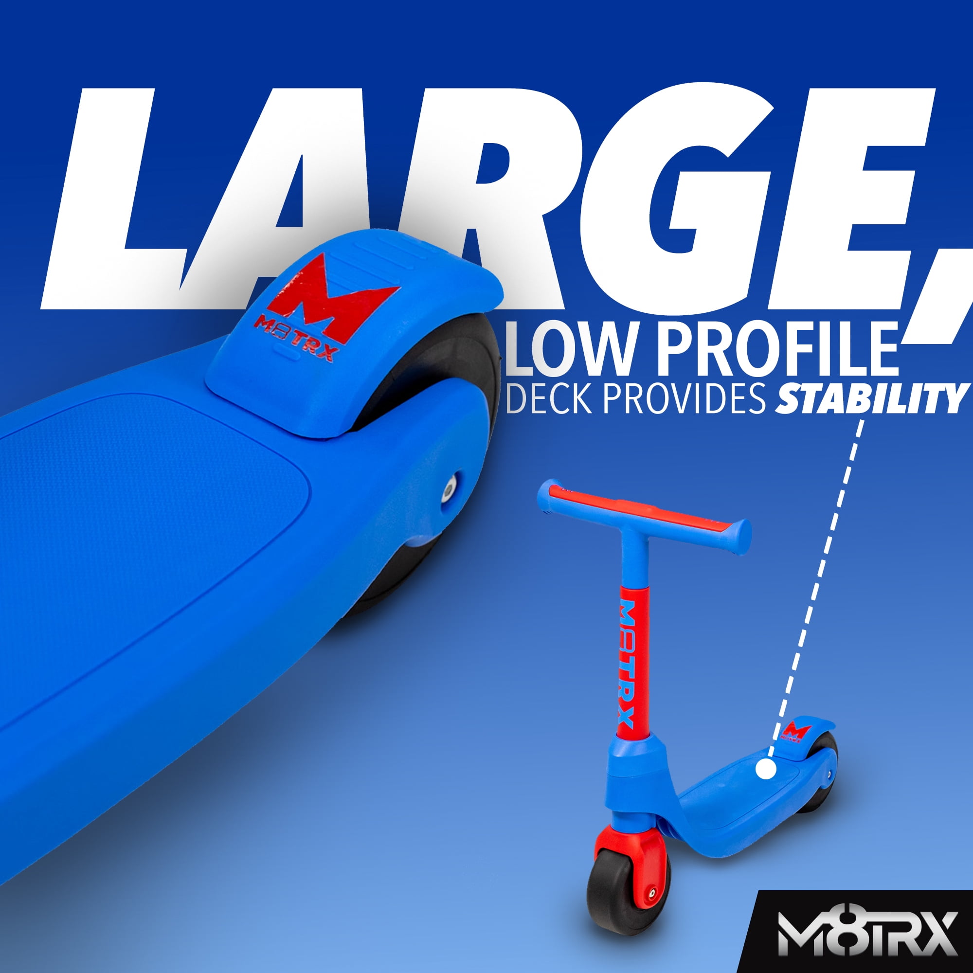 M8TRX SPORTS Two-Wheel Kick Scooter for Toddlers & Kids Ages 2-5 | Beginner Balance Scooter with Oversized Wheels, Anti-Slip Deck & Rear Foot Brake, Blue