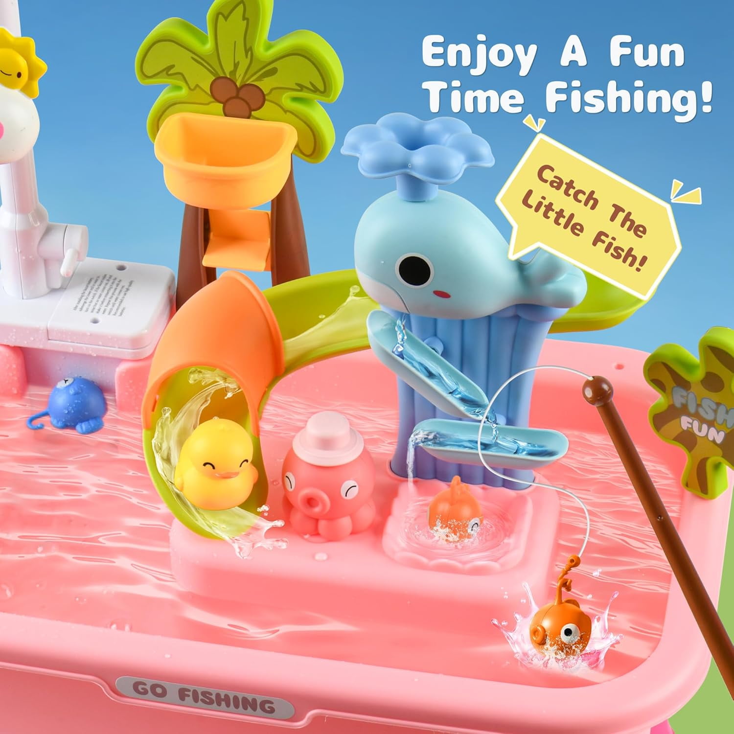 Aijohnny 4-in-1 Toddler Sand Water Table, Kitchen Play Sink Toys with Electric Water Pump, Birthday Gifts for Kids 3-5 5-8 Year Old
