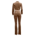 thumbnail image 4 of Diufon Spring Velour Set for Women Lapel Long Sleeve Zipper Cropped Outwear with Flared Pant Dressy Suits (XX-Large, Khaki), 4 of 5