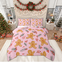 Manfei Merry Christmas Bedding Comforter Set for Kids, Gingerbread Man Twin Comforter Sets, Xmas Tree Print Reversible Bedding Set, Ultra Soft Home Decor, 2pcs