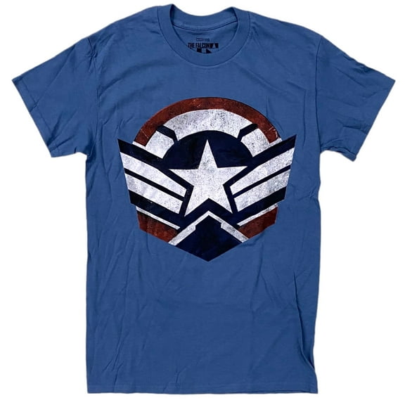 Marvel Comics Men's Officially Licensed Falcon Winter Soldier Wings Shield Logo Tee T-Shirt (Small, Air Force Blue)