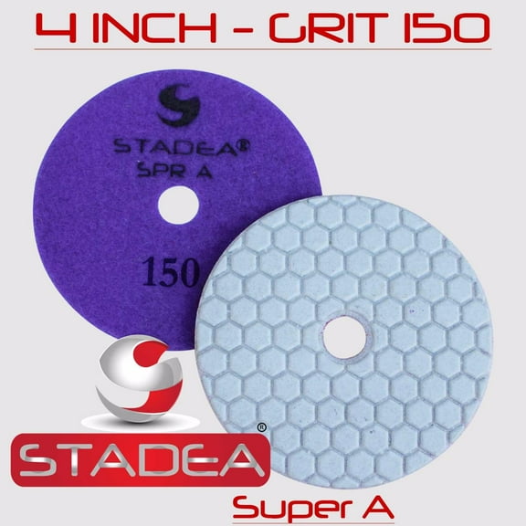 Stadea DPPD04SPRA150G1P Dry Stone Diamond Polishing Pad for Stone Granite Concrete Glass Travertine Marble Sanding Polishing with 4-Inch Grit 150