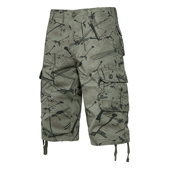 GrmtClth Men's Camouflage Print Cargo Shorts Multi Pocket Knee Length Short Trousers Athletic Outdoor Casual Loose Fit Shorts Army Green 32short