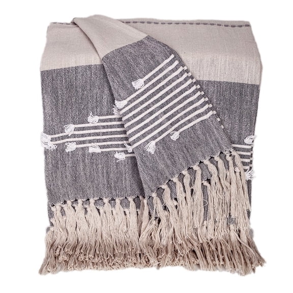 Parkland Collection Adonia Multi Grey Cotton Slub Throw Blanket with Tassels, 50 x 60 Inch Decorative Sofa Throw