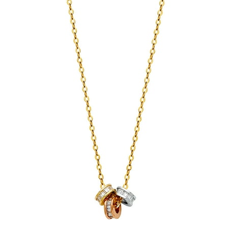 - FB Jewels 14K Rose White and Yellow Tri Color Gold Stackable Trio Emerald Cut Cubic Zirconia CZ Eternity Circle Chain Necklace 17 Inches