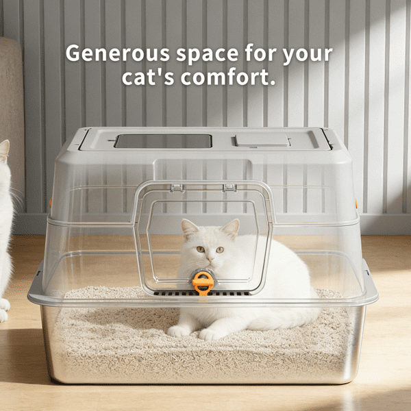imerelez Black xL10 Stainless Steel Half-Enclosed Cat Litter Box, Thickened Scratch/Leak Proof, Non-Stick Easy Clean, Odorless, ABS Anti-Slip Base, Open Top Airflow for All Cats