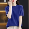 thumbnail image 6 of Dwellite Women's Spring Summer Lightweight Short Sleeve Trendy Business Casual Knit Tops Pullover Sweaters Blue M, 6 of 6