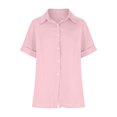 thumbnail image 6 of Kovlvoll Button down Shirts for Women Cotton Linen Casual Summer Turn down Solid Color Short Sleeve Shirt Tops, 6 of 7