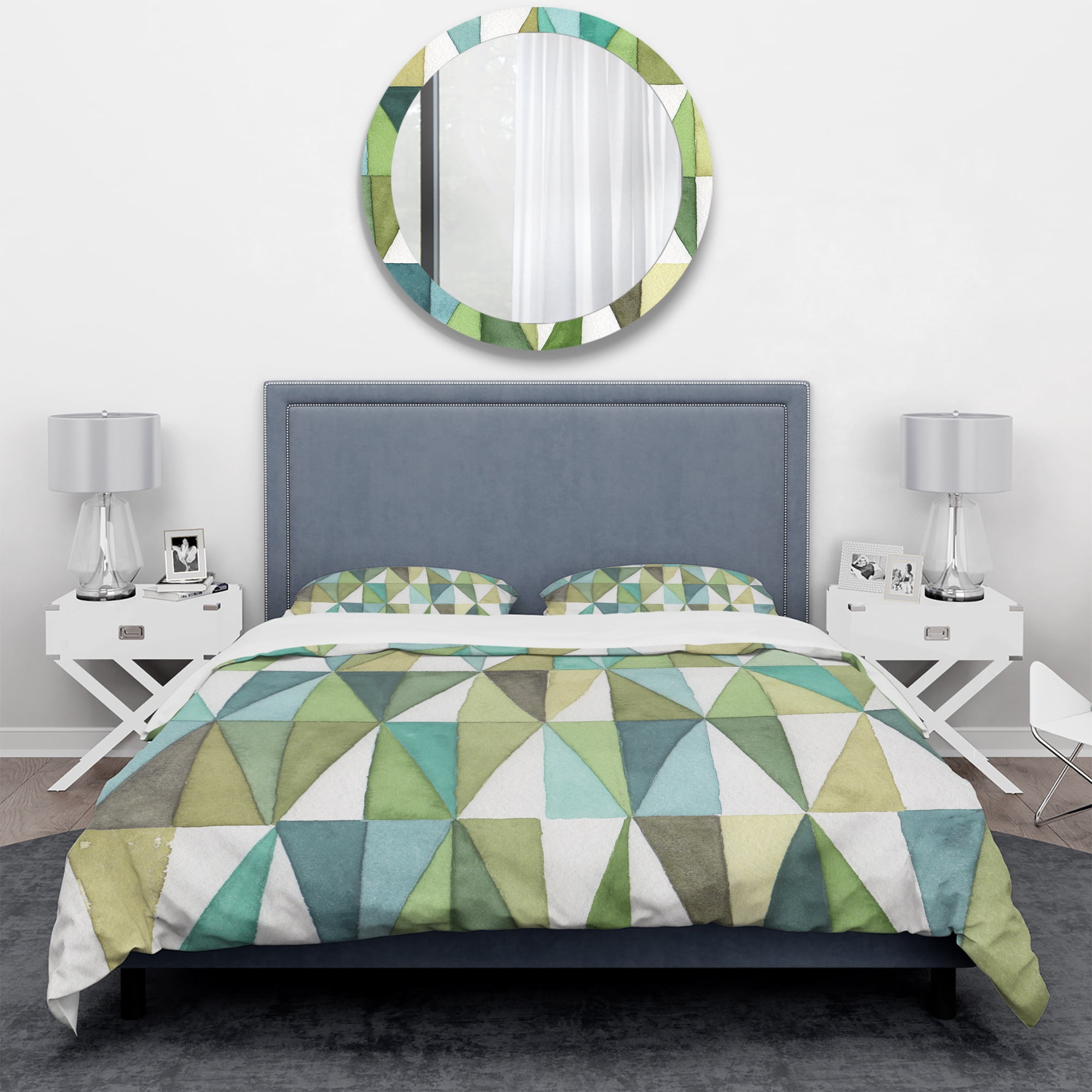 Designart 'geometric Green Triangle III' Geometric Duvet Cover Set