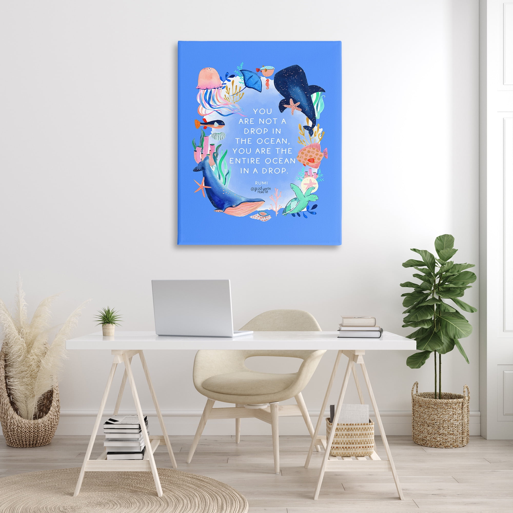 Stupell Industries Ocean In A Drop Phrase Animals & Insects Painting Gallery Wrapped Canvas Art Print Wall Art, 36 x 48