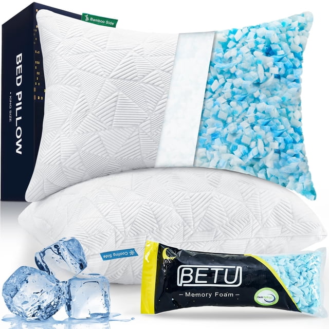 Cooling Pillows BETU Queen Size, juego de 2 unidades de espuma viscoelástica, color blanco