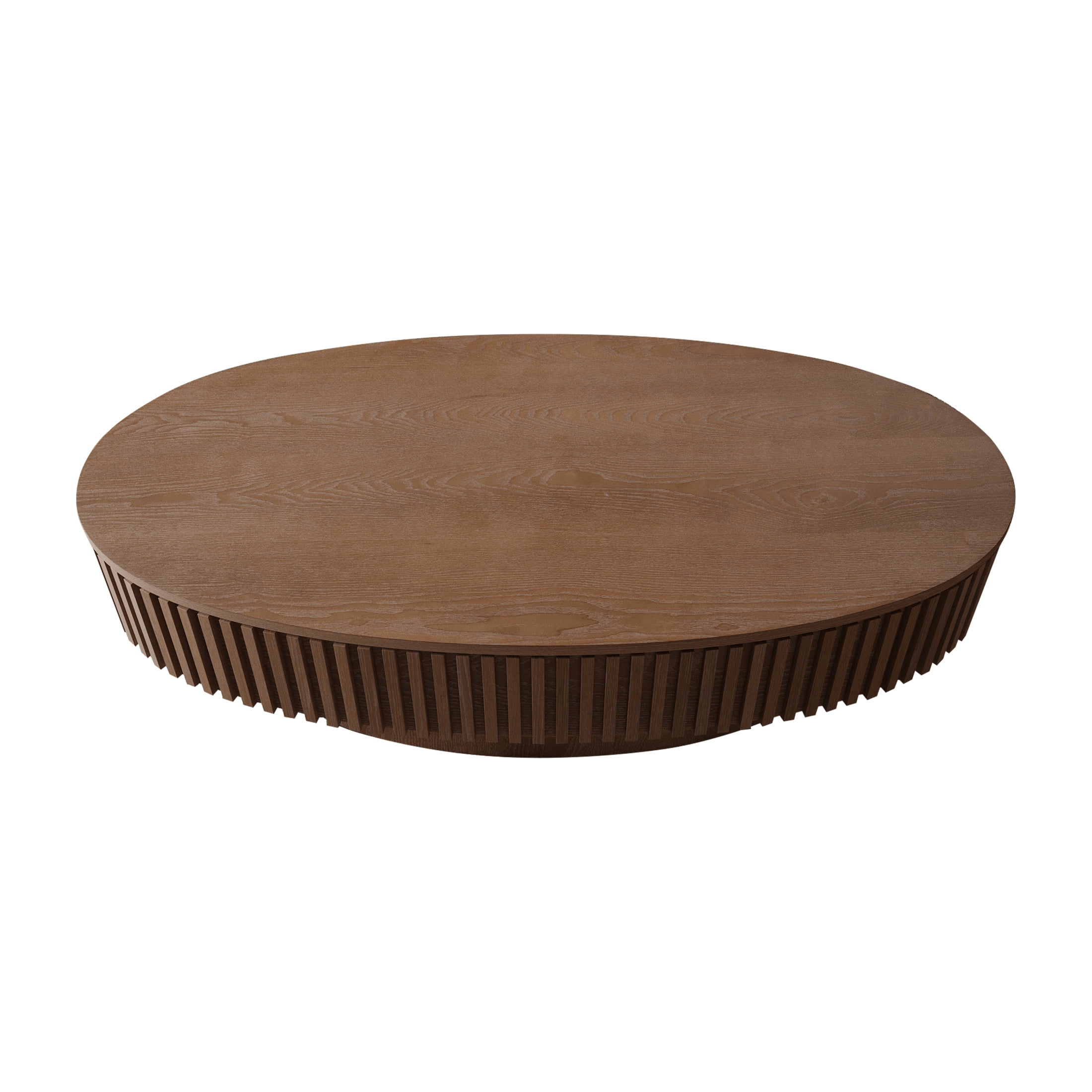Noble House Leigh 47" Oval Coffee Table with Hidden Storage, Solid Wood Veneer Fluted Accent Tea Table, Walnut