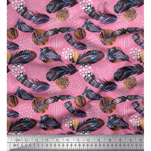 Soimoi Poly Georgette Fabric Brush Stroke & Feather African Print Sewing Fabric Yard 52 Inch Wide