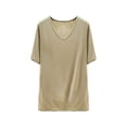 thumbnail image 3 of YHAJDS Women's Casual Tops Solid Color Round Neck Pullover Modal Home V Neck Short Sleeve Tee, 3 of 6