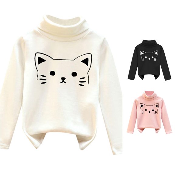 Toddler Girls' Shirts Long Sleeve Top High Collar 3D Print Unisex Pullover Sweatshirt Size 18-24 Months ,White
