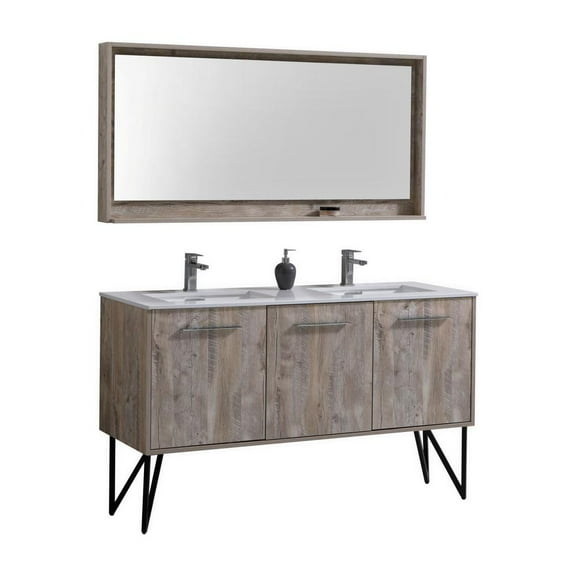 Kubebath Bosco 60" Double Sink Modern Bathroom Vanity w/ Quartz Countertop