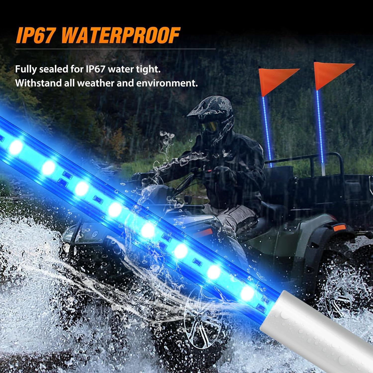 Nilight 1PCS 3FT LED Whip Light with Aluminum Base Blue Color Safety Warning Pole Lighted Antenna Whips for RZR Polaris Dune Buggy Off-Road Truck UTV ATV
