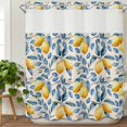 thumbnail image 2 of No Hook Shower Curtain Set with Snap in Liner, Pastoral Retro Yellow Lemon Waterproof Bathroom Curtain with See Through Top Window, Fruit Blue Leaves on Linen Double Shower Curtains for Bathtub, 2 of 9