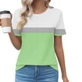 thumbnail image 2 of ZQUUVOU Women's T-Shirt Stripe Color Block Crew Neck Casual Short Sleeve Blouse Green (XL), 2 of 5