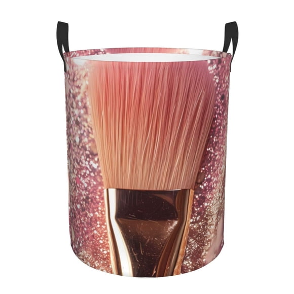Fotbe Makeup Brush on Pink Glitter Cesto de Ropa con Asas, Cesto Impermeable de Gran Capacidad, Bolsa de Lavado para Dormitorio, Cesto de Ropa con Ruedas y Asas-Medium
