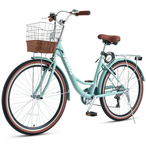 Viribus Women's Bike 26 Inch Beach & City Cruiser Bicycle with 7 Speed Basket Mint