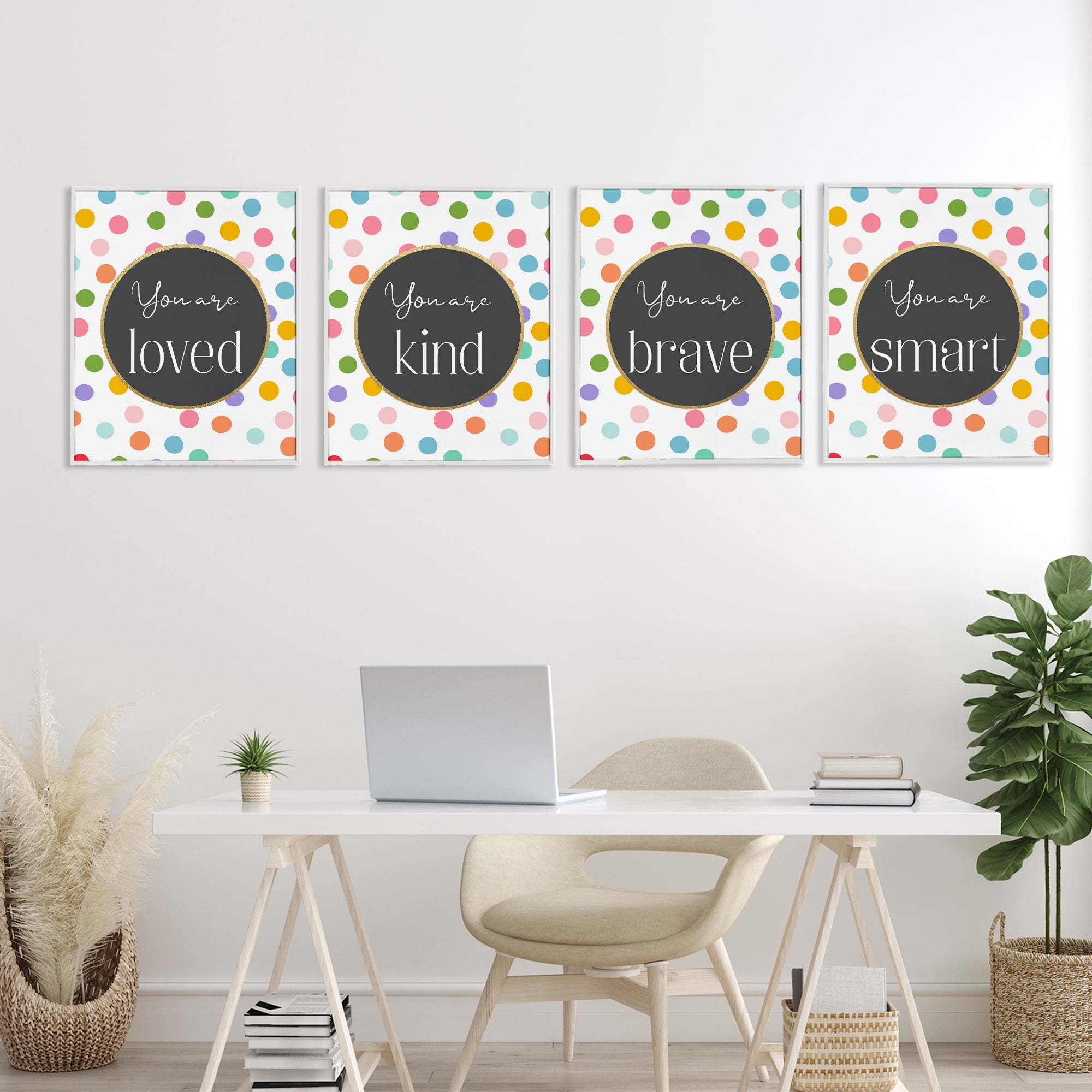 Stupell Industries Polka Dot Affirmations 4 Piece White Framed Giclee Art Set, design by Christine Simpson Art
