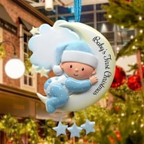 Seyotauo 2025 The First Christmas Ornament – Boy Girl on Moon - Personalized Holiday Keepsake – Custom The 1st Christmas Ornament for Boy & Girl – Resin DIY Hand Painted Gift for The 1st Xmas